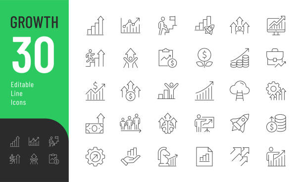 Growth Line Editable Icons set. Vector illustration in modern thin line style of progress icons: success, increase, evolution, and other. Pictograms and infographics for mobile apps. advanced business development stock illustrations