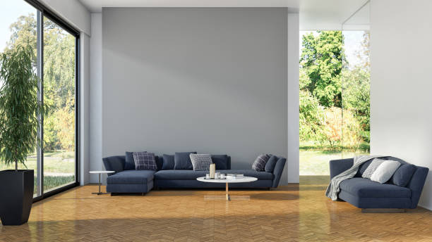 istock Large luxury modern bright interiors Living room mockup illustration 3D rendering image 2156923377