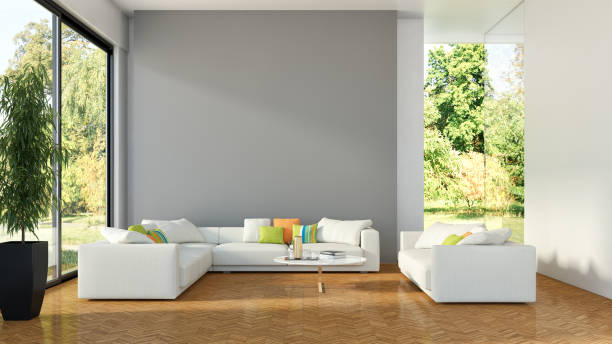 istock Large luxury modern bright interiors Living room mockup illustration 3D rendering image 2156923392