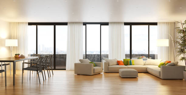 istock Large luxury modern bright interiors Living room mockup illustration 3D rendering image 2156923438