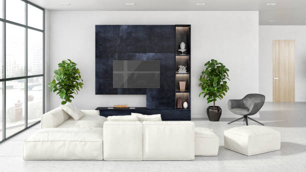 istock Large luxury modern bright interiors Living room mockup illustration 3D rendering image 2156923442