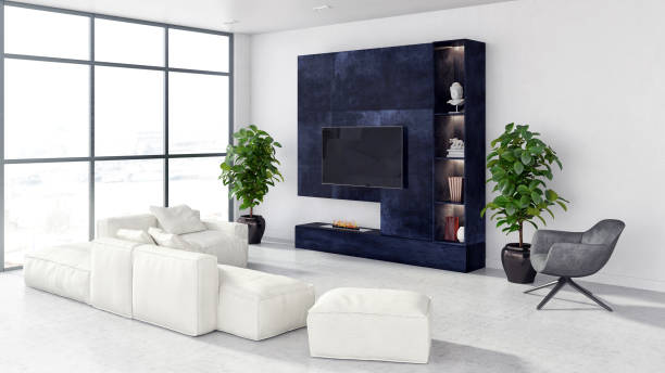 istock Large luxury modern bright interiors Living room mockup illustration 3D rendering image 2156923497