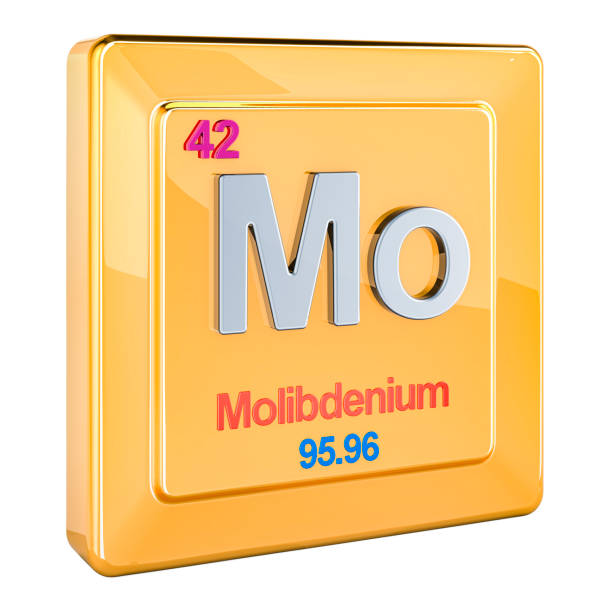 Molybdenum Mo, chemical element sign with number 42 in periodic table. 3D rendering isolated on white background