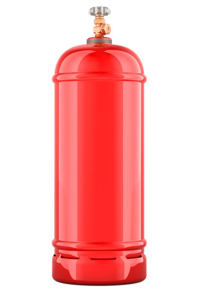 istock Red cylinder with flammable compressed gas, propane or butane gas. 3D rendering 2156927586