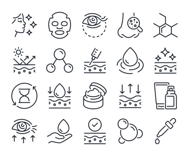 ilustrações de stock, clip art, desenhos animados e ícones de skin care editable stroke outline icons set isolated on white background flat vector illustration. pixel perfect. 64 x 64 - pele