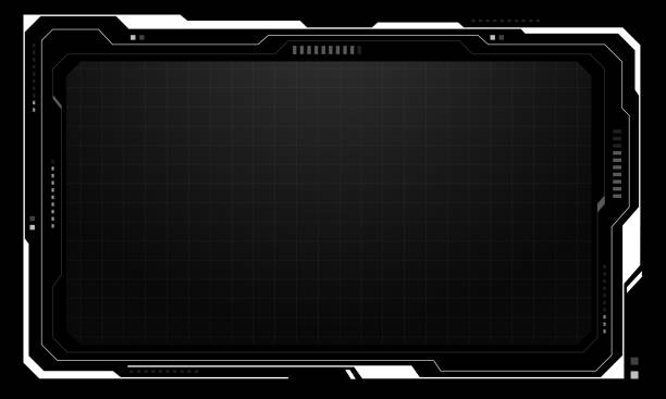 ilustrații de stoc cu rame hud, alb gri, elemente de interfață cu utilizatorul, design, tehnologie modernă, panou de control futurist, ecran, hologramă digitală, fereastră, meniu de jocuri, atingând monitorul cibernetic, setat pe fundal negru, ilustrație vectorială. - head up display