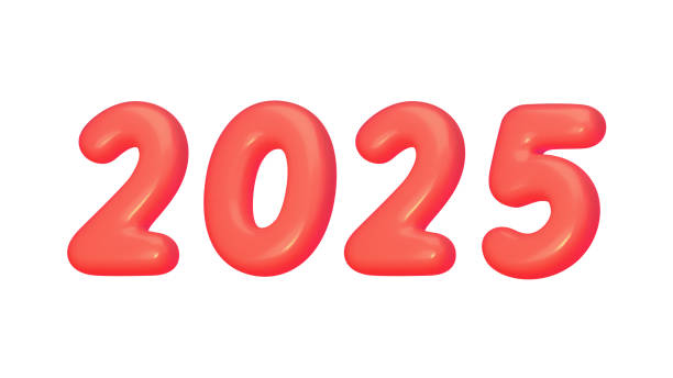 istock Happy New Year 2025. 3D Render, red helium balloon numbers. Festive poster or banner design. Vector Illustration 2156935242