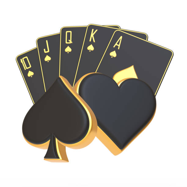 istock Sophisticated Royal Flush in Spades with Gold Trim on a White Background 2156936828