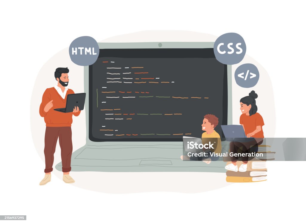 Compiling Program Cartoon Computer Programming Camp Isolated Concept Vector Illustration Stock ...