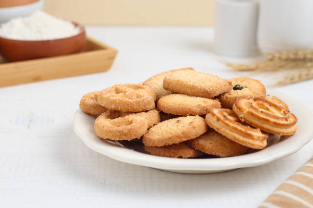 istock Assorted Danish butter cookies on a white plate. 2156938777