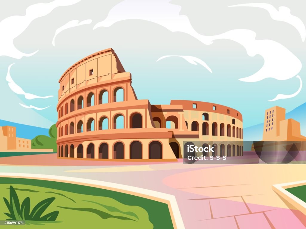 漫画のコロシアム。ローマのコロッセオ、ローマの石、イタリアの建築史、イタリアのランドマーク、ヨーロッパの歴史、剣闘士のための古代の円形劇場ローマアリーナ、最近のベクトル図 - ローマ コロッセオのロイヤリティフリーベクトルアート 漫画のコロシアム。ローマのコロッセオ、ローマの石、イタリアの建築史、イタリアのランドマーク、ヨーロッパの歴史、剣闘士のための古代の円形劇場ローマアリーナ、最近のベクトル図 - ローマ コロッセオのロイヤリティフリーベクトルアート