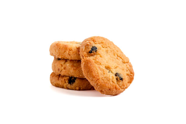 istock Danish butter cookies with raisin isolated on white background. 2156941562