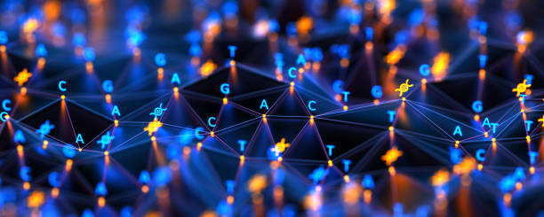 istock Abstract gene connections with DNA sequencing ATGC. Nucleic acid sequence. Genetic research. 3d illustration. 2156942794
