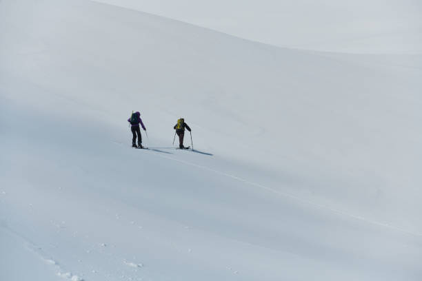 istock Alpine Ascent: Two Professional Skiers Conquer Snowy Peaks as a Determined Team. 2156946159