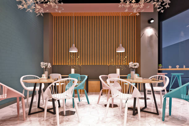 istock 3d render of cafe restaurant interior 2156949058