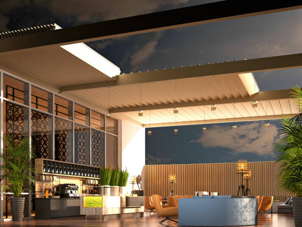 istock 3d render of cafe restaurant interior 2156949071