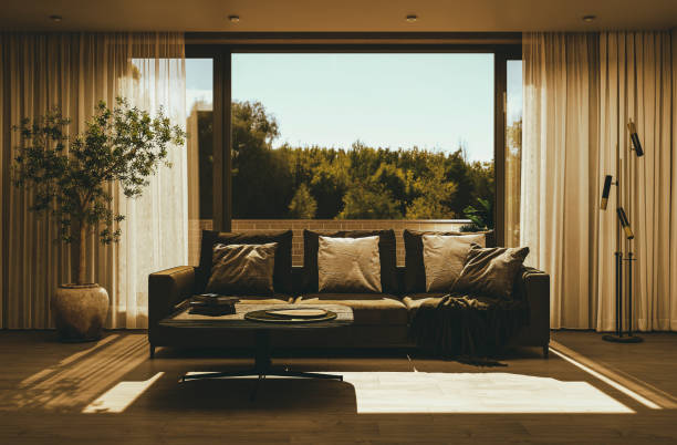 istock Large luxury modern bright interiors Living room mockup illustration 3D rendering image 2156952370