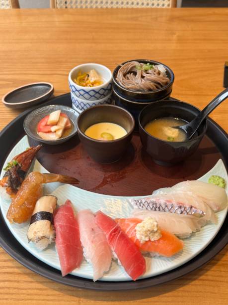 istock Sushi, steamed eggs, soba, and soybean paste soup 2156958387