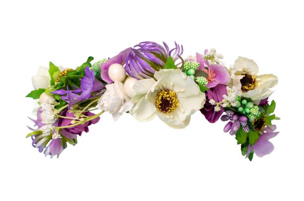 istock beautiful wreath of different artificial flowers, isolated on a white background 2156962525