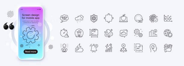 Coronavirus, Recovered person and 360 degrees line icons for web app. Pictogram icon Vector Coronavirus, Recovered person and 360 degrees line icons for web app. Phone mockup gradient screen. Pack of Box size, Laptop, Electricity consumption pictogram icons. Vector box plot graph stock illustrations