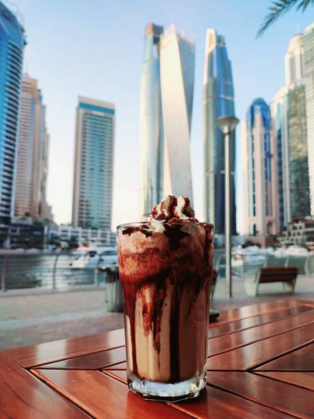 Chocolate milkshake on focus
