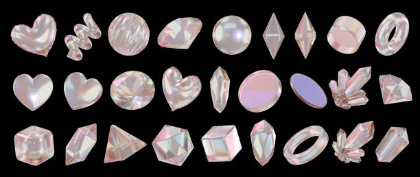 istock Heart and Gem holographic decoration set pack isolated background 3d rendering 2156971982