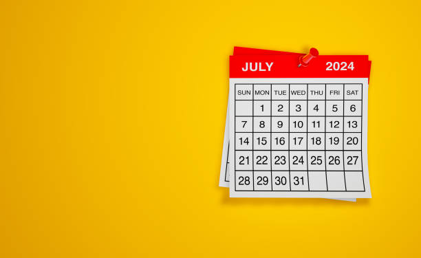 July 2025 calendar. Page of annual business desk month summer calendar isolated on white