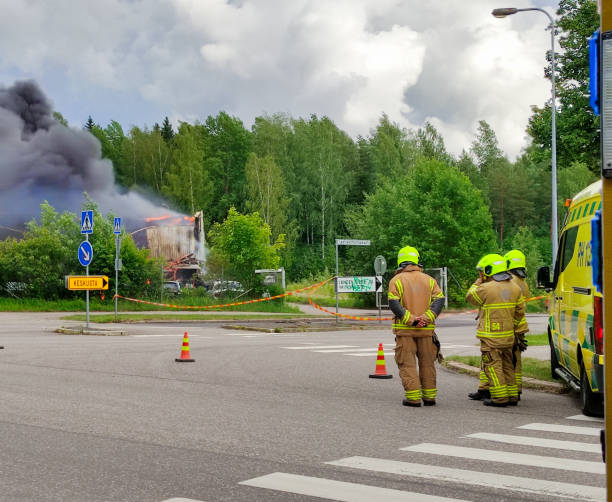 June 9, 2024 Lahti Finland. Fire in Lahti on Haapalankatu street. The car workshop is on fire.
