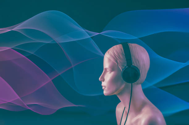 Abstract background with mannequin in headphones
