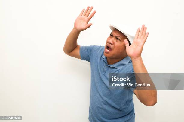 Hand Getting Shocked Asian Mans Shocked Expression While Raising His Hand Stock Photo ...