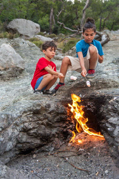 istock Boys Close-Up Roasting Marshmallows Over fire, Mount Chimaera in ancient Lycia, Antalya 2156993817