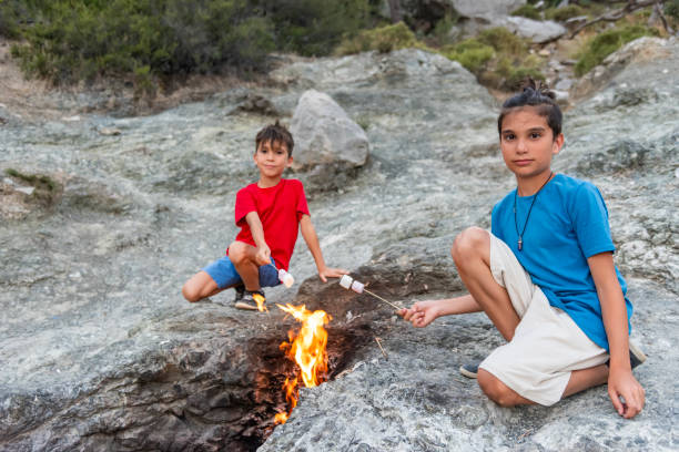 istock Boys Close-Up Roasting Marshmallows Over fire, Mount Chimaera in ancient Lycia, Antalya 2156993950