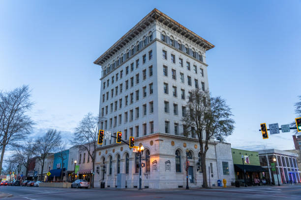 Suffolk Virginia - February 19 2024: A Tower on a Corner in Downtown Suffolk Virginia With Other Buildings