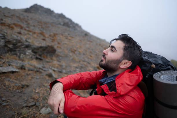 Young man travel in nature heart