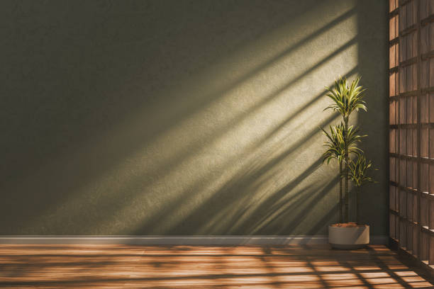 empty living room interior - kayu-material potret stok, foto, & gambar bebas royalti