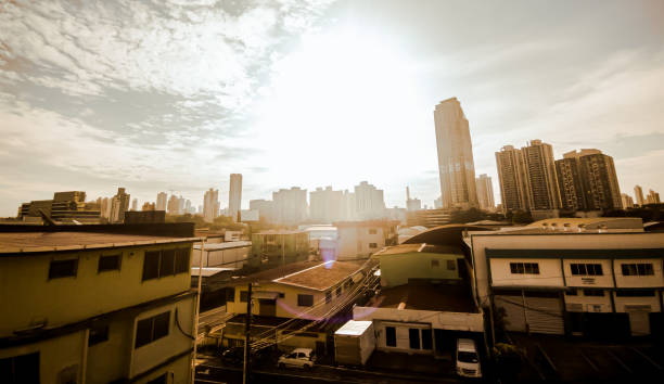 Panoramic sunset at dawn in Panama City