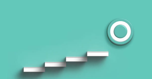 istock White steps on the way to a round goal on a green background, 3D rendering illustration 2157003684
