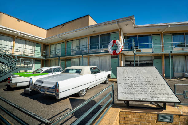Memphis Tennessee Lorraine Motel National Civil Rights Museum Memphis, Tennessee USA - November 2, 2023: Lorraine Motel historic National Civil Rights Museum, located in Memphis, Tennessee, USA, is a museum and cultural institution dedicated to chronicling the history and legacy of the American civil rights movement. It is housed in the Lorraine Motel, the site where civil rights leader Dr. Martin Luther King Jr. was assassinated on April 4, 1968. The museum features exhibits, artifacts, and interactive displays that explore the struggle for civil rights in the United States, including key events such as the Montgomery Bus Boycott, the March on Washington, and the Selma to Montgomery marches civil rights act stock pictures, royalty-free photos & images
