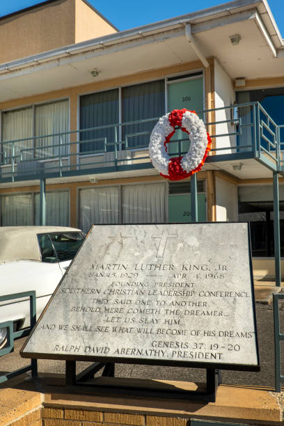 Memphis Tennessee Lorraine Motel National Civil Rights Museum Memphis, Tennessee USA - November 2, 2023: Lorraine Motel historic National Civil Rights Museum, located in Memphis, Tennessee, USA, is a museum and cultural institution dedicated to chronicling the history and legacy of the American civil rights movement. It is housed in the Lorraine Motel, the site where civil rights leader Dr. Martin Luther King Jr. was assassinated on April 4, 1968. The museum features exhibits, artifacts, and interactive displays that explore the struggle for civil rights in the United States, including key events such as the Montgomery Bus Boycott, the March on Washington, and the Selma to Montgomery marches civil rights act stock pictures, royalty-free photos & images