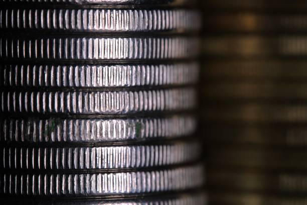 istock Stack of silver coins in close-up, texture of old coins 2157009111