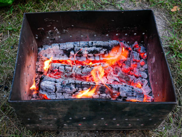 istock Red burning firewood in the grill. 2157016396