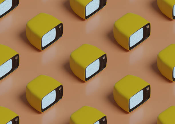 Old yellow TV receiver isometric seamless pattern. 3d illustration.