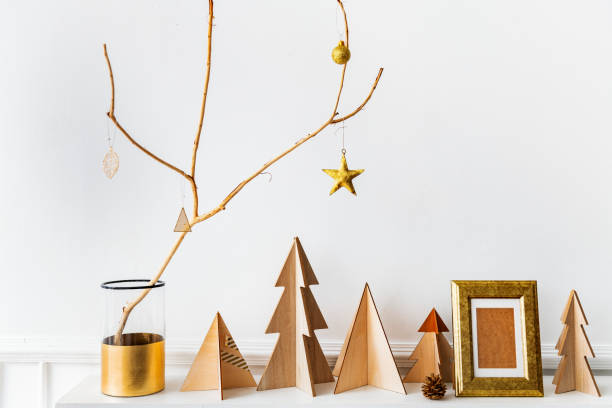 istock Golden photo frame surrounded by Christmas decor 2157024533