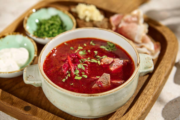 istock Authentic borscht with salo Sunlit Still Life Captures Rustic Aesthetic and Natural Texture 2157026941