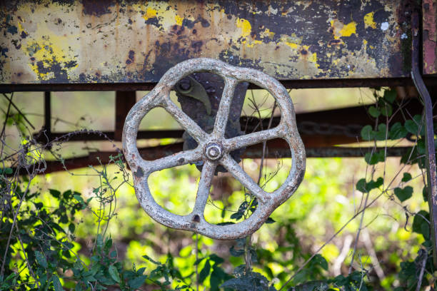 rusty metal valve in a train car