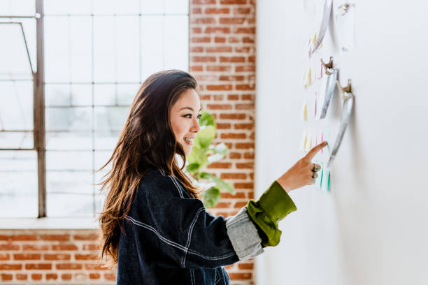 istock Creative woman with business plans on the wall 2157027667