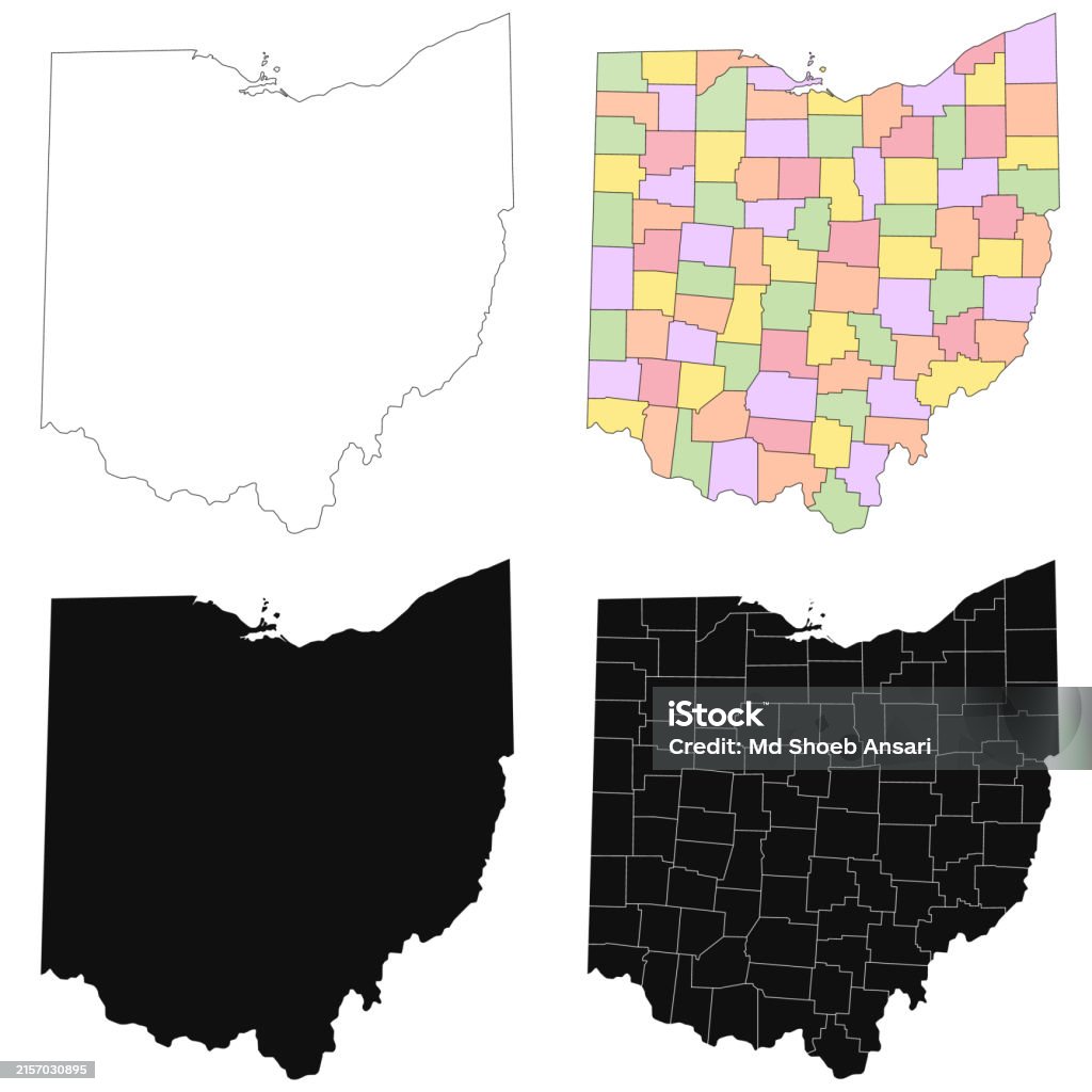 Ohio Map. Simple Ohio Administrative Map Ohio Outline And Counties State Map Set ...