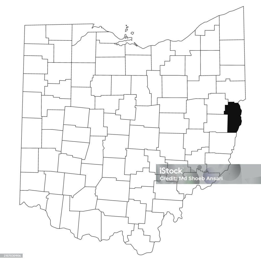白い背景にオハイオ州ジェファーソン郡の地図オハイオ州の地図で黒色で強調表示された単一の郡の地図米国米国 アメリカ合衆国のベクターアート素材