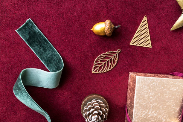 istock Festive Christmas ornaments on a red background 2157031550