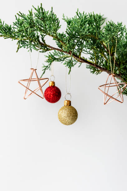istock Festive Christmas ornaments on a branch 2157032306